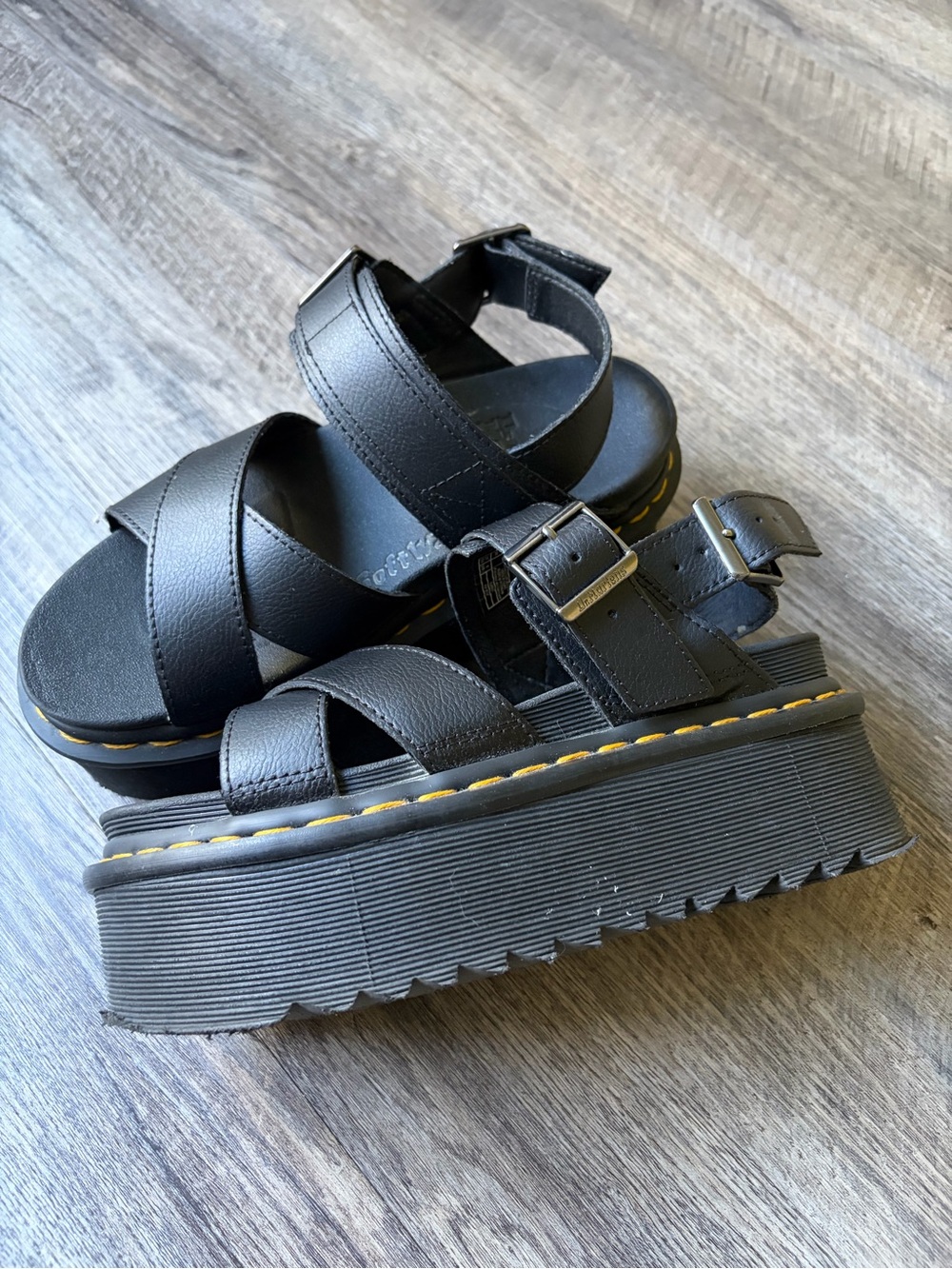 Dr. Martens Black Platform Crisscross Buckle Sandals - Picture 2 of 4